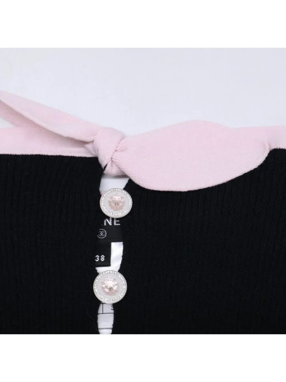 Chanel Rhinestone CC Logo & Lion Button Bow Cotton Rib Knit Nosleeve Camisole 38